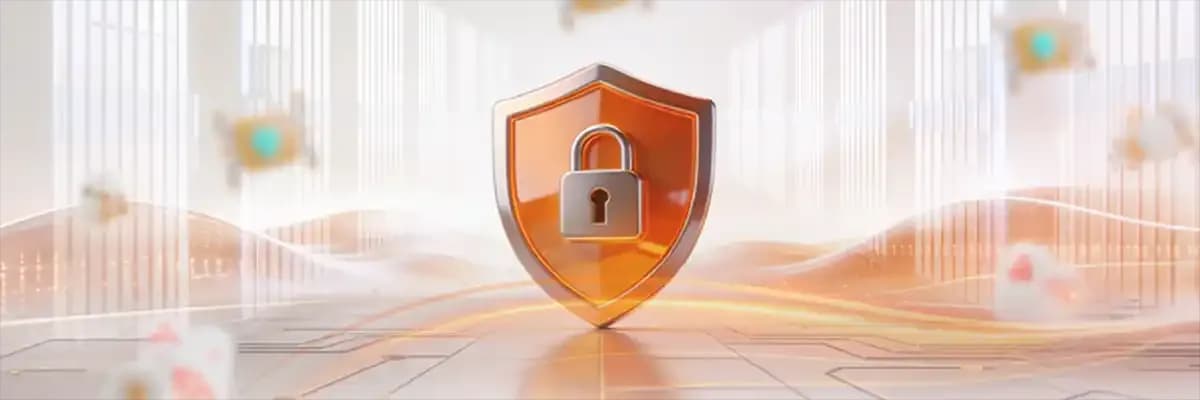Main banner featuring an orange security shield with a padlock in an advanced tech environment, representing infrastructure and cybersecurity solutions by Mazaya Integrated Solutions.