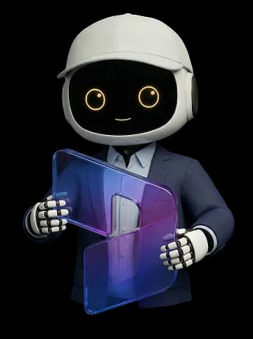 Mazaya robot wearing a professional business suit holding the Microsoft Dynamics logo, representing Mazaya Integrated Solutions in the Australian market.